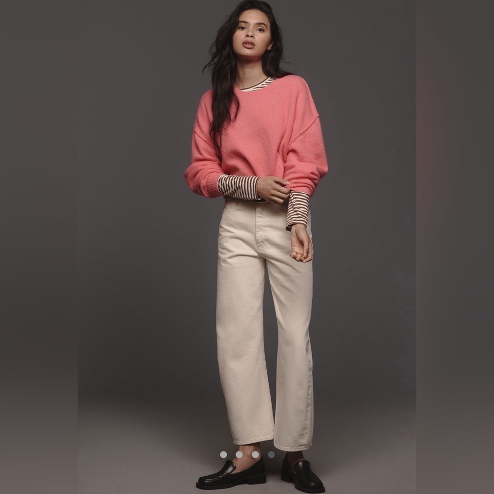 NWT! Anthropologie Taupe Pilcro Cropped Crew-Neck Oversized Sweater 💚 - Picture 5 of 6